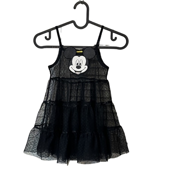 DISNEY | 3T Girls Black Sheer Lace Tiered Sleeveless Tank Dress Mickey Mouse - Picture 1 of 7